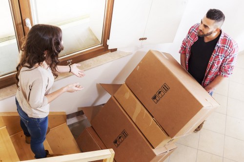 Loading boxes and household items into a moving van in Bermondsey